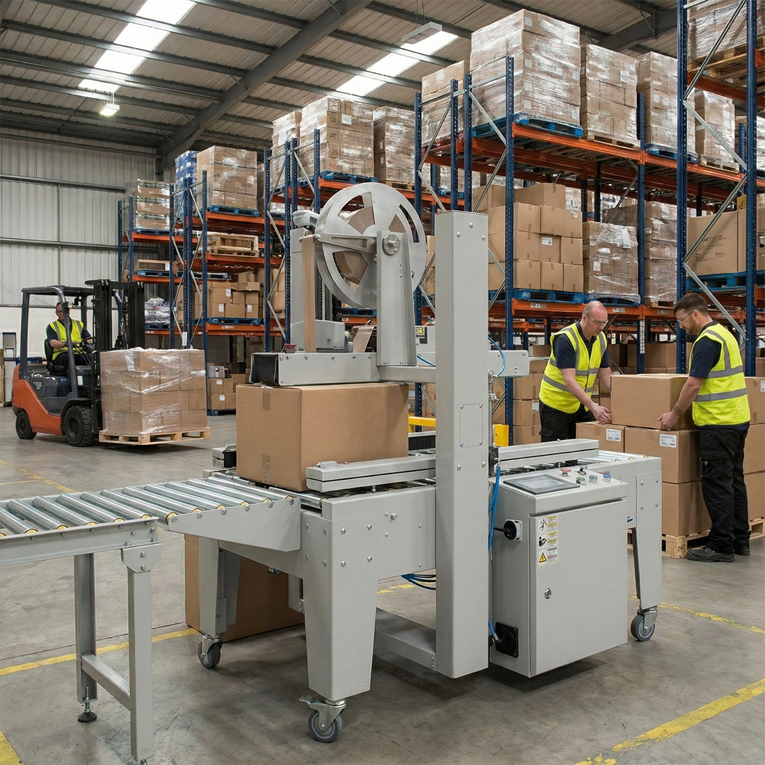 wizualizacja-zaklejarki-automatycznej-w-magazynie-logistycznym-w-trakcie-pracy