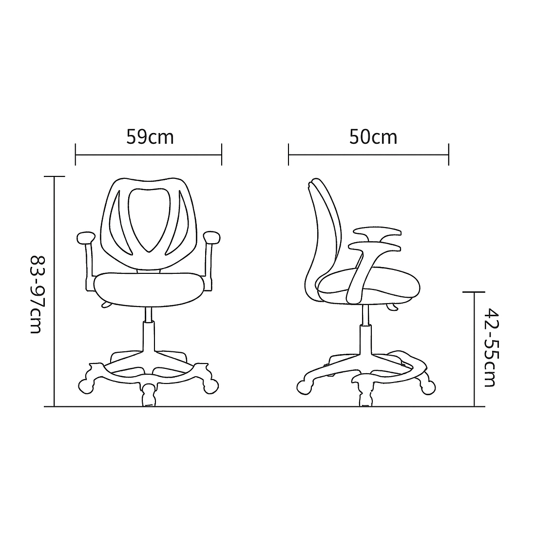 rysunek techniczny krzesła dziecięcego Spacetronik SPC-XD08G