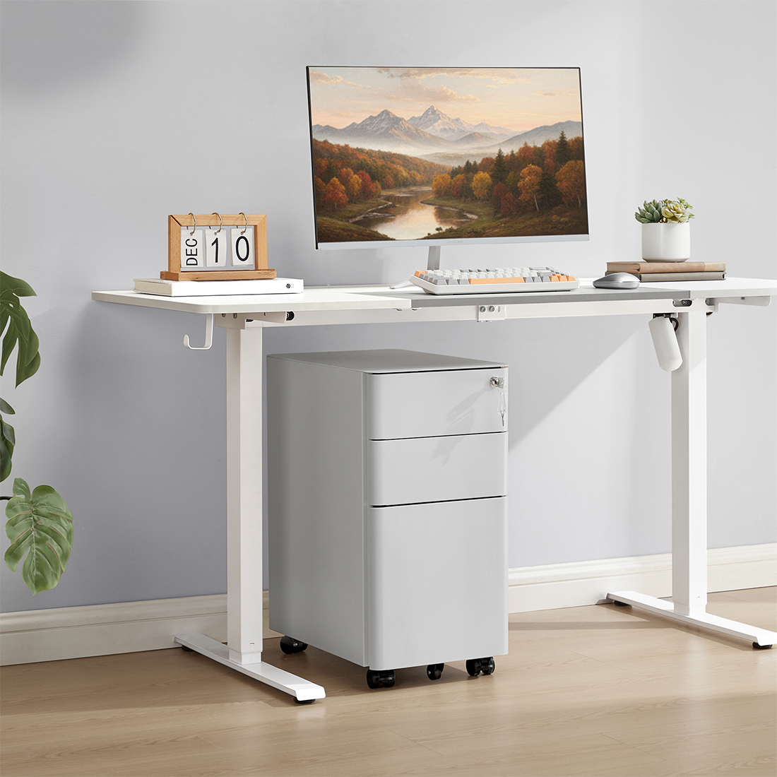 szafka podbiurkowa z szufladami, metalowa szafka biurowa, szara szafka pod biurko, szafka Spacetronik SPC150, szafka na dokumenty A4, mobilna szafka z zamkiem