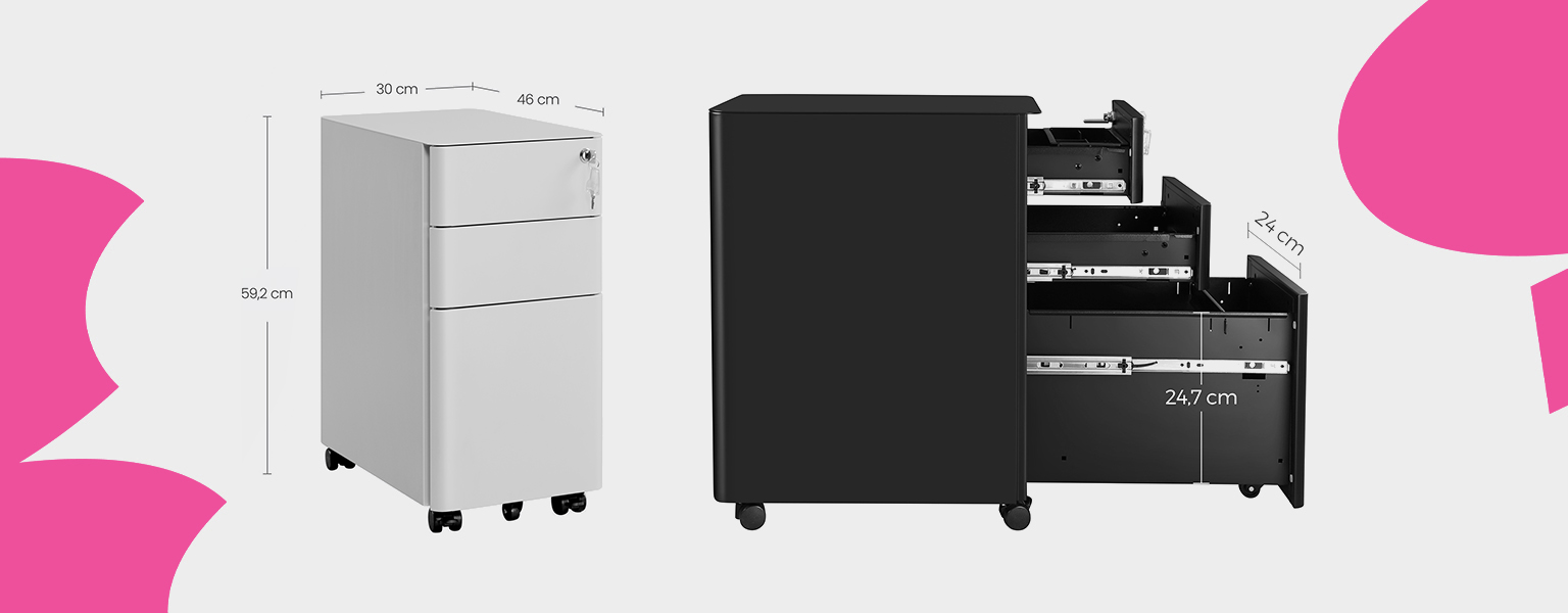 szafka podbiurkowa z szufladami, metalowa szafka biurowa, szara szafka pod biurko, szafka Spacetronik SPC150, szafka na dokumenty A4, mobilna szafka z zamkiem