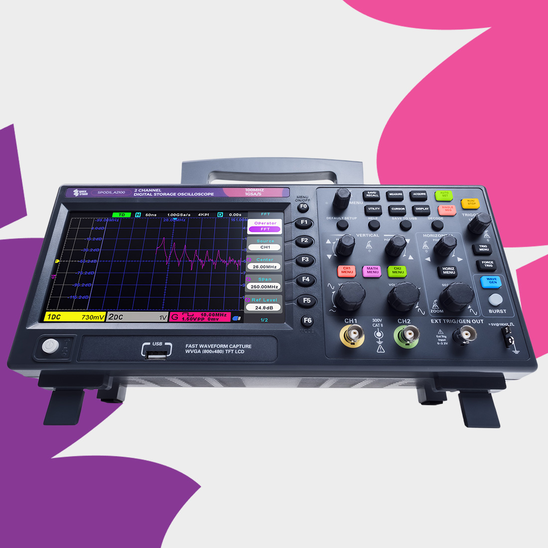 oscyloskop-cyfrowy-z-pamięcią-dwa-kanały-pomiarowe-a2100-od-spacetronik-funkcja-fft-szybka-transformata-fouriera