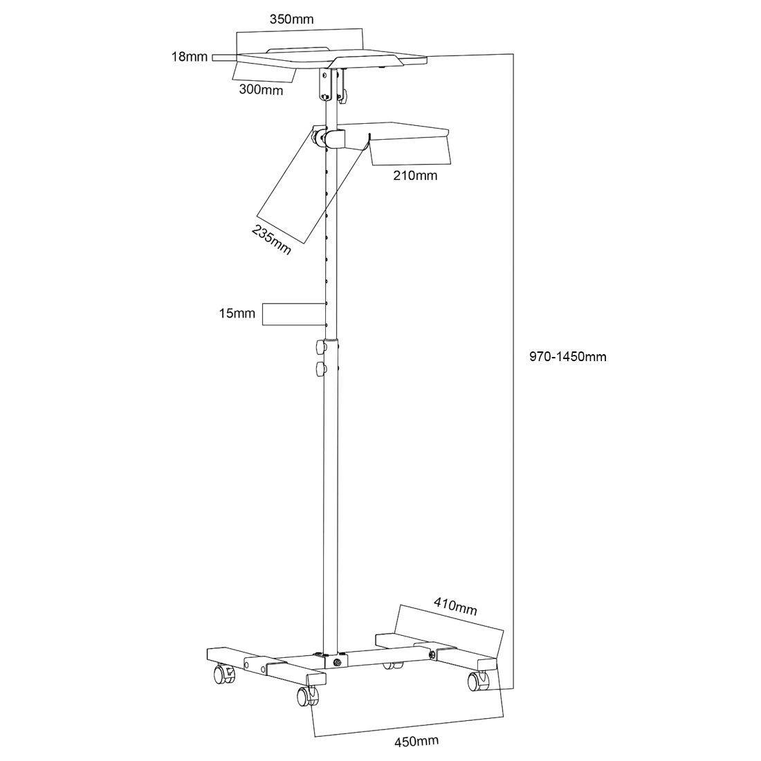 rysunek techniczny stolika pomocniczego Spacetronik BUDDY 10-WO