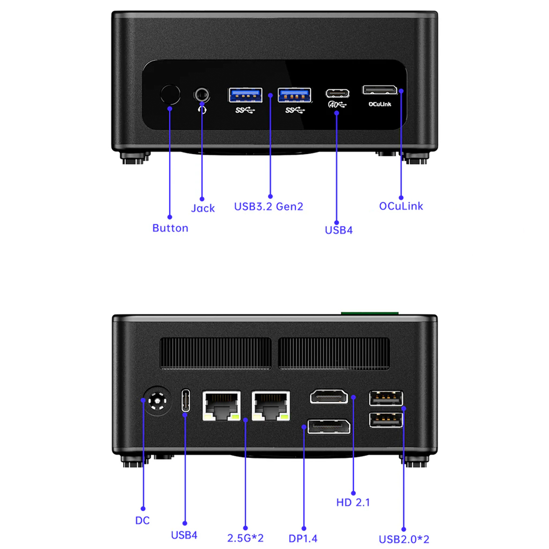 AOOSTAR GEM12+ R7 PRO 8845HS – złącza i budowa mini PC