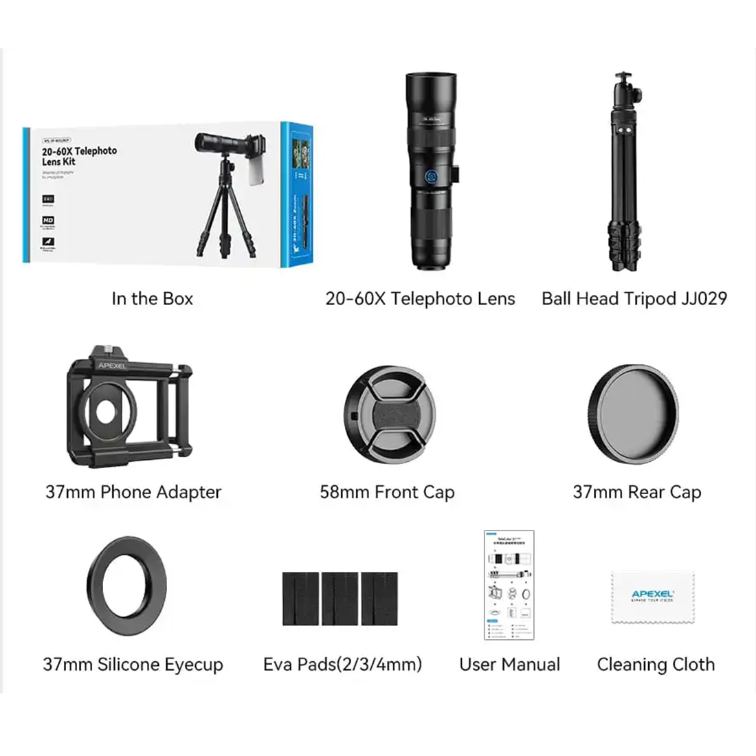 APEXEL TeleCular 3 20–60X teleobiektyw do smartfona ze statywem i adapterem