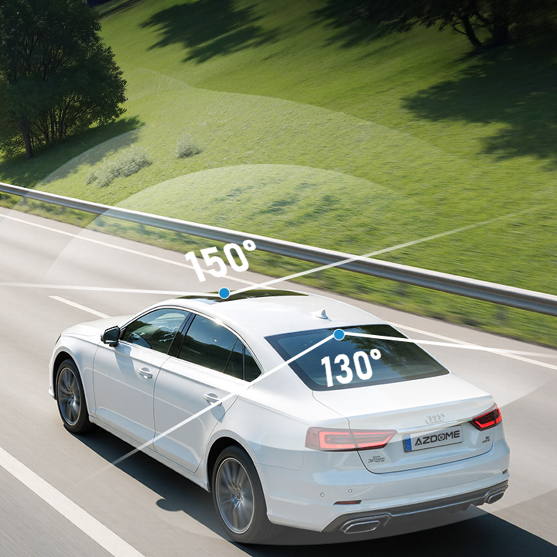 azdome m330 max szeroki kat widzenia 150 stopni przod 130 stopni tyl ograniczone martwe strefy