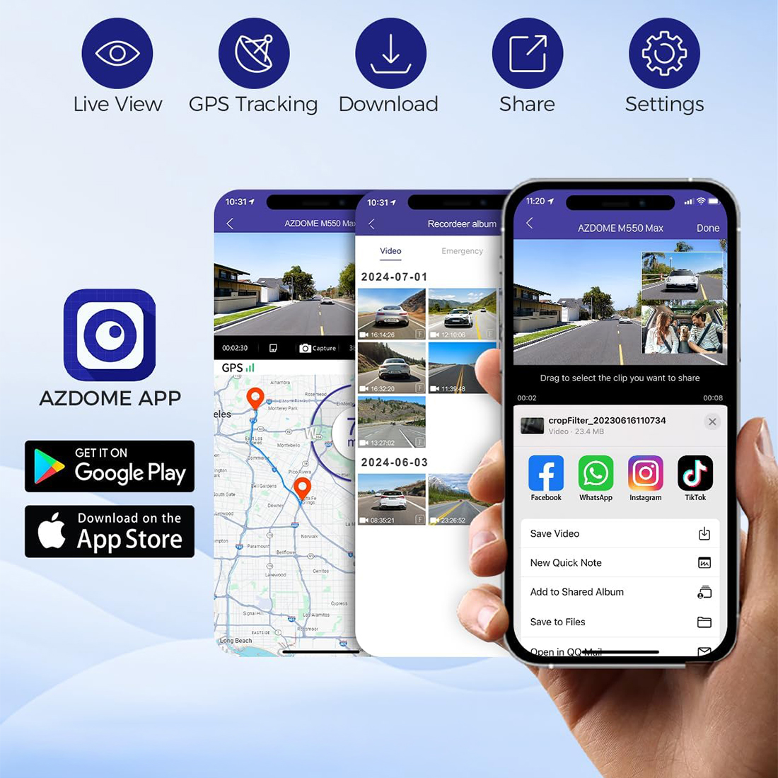 AZDOME M550 Max wifi aplikacja podglad nagran telefon