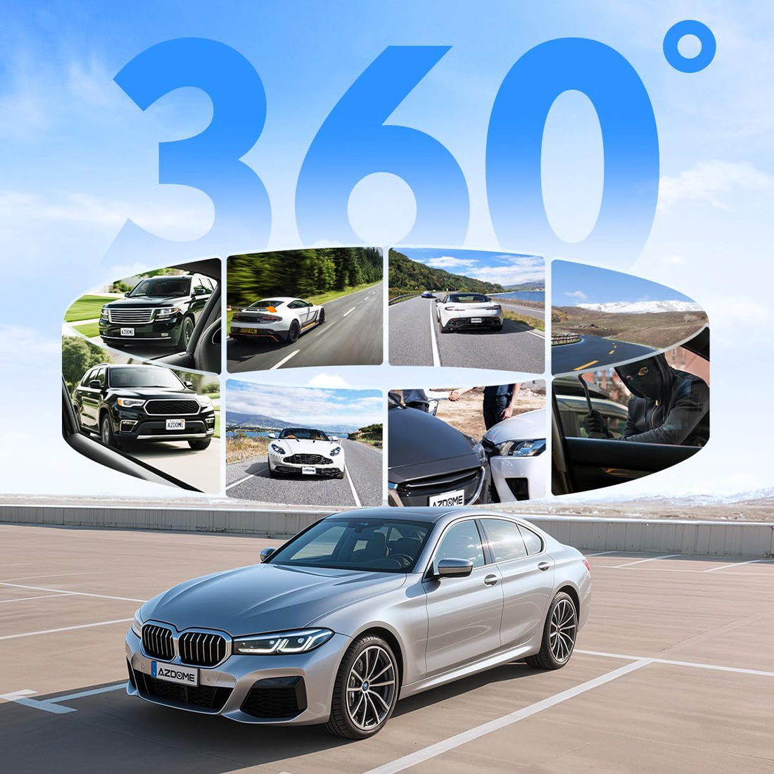 Azdome M660 nagrywanie 360 stopni przód tył i boki auta dzięki czterem kamerom 150 stopni