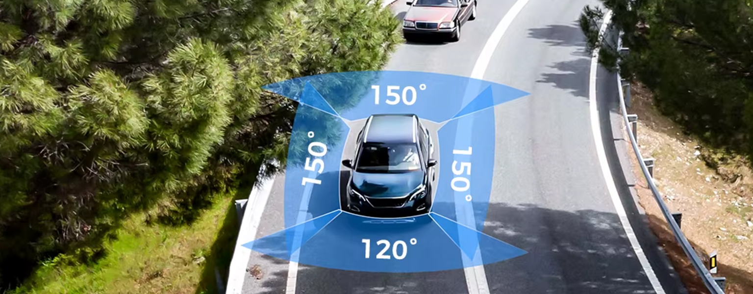 Azdome M660 nagrywanie 360 stopni przód tył i boki auta dzięki czterem kamerom 150 stopni