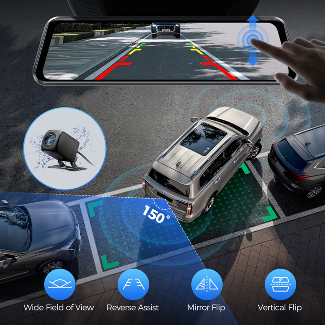 Azdome PG17 MAX lusterko z ekranem dotykowym IPS wygodna obsługa wideorejestratora w aucie