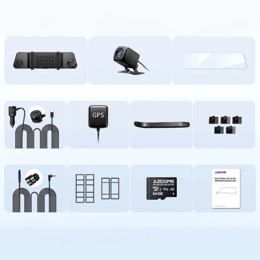 Azdome PG17 MAX wideorejestrator w lusterku 4K z kamerą tylną 2.5K i GPS specyfikacja techniczna