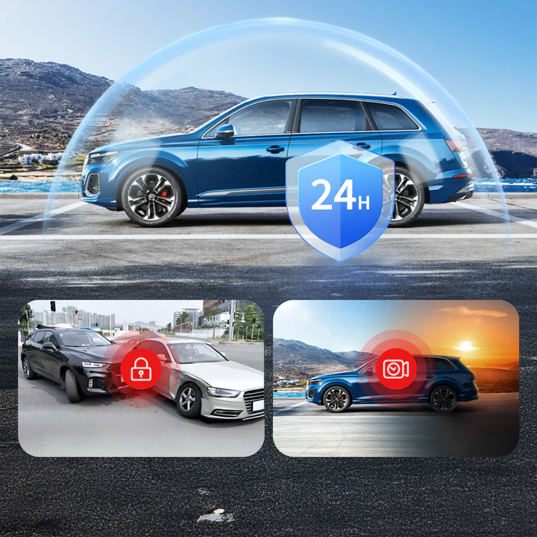 Azdome PG17 MAX tryb parkingowy 24h czujnik przeciążeń regulacja czułości nagrywanie poklatkowe