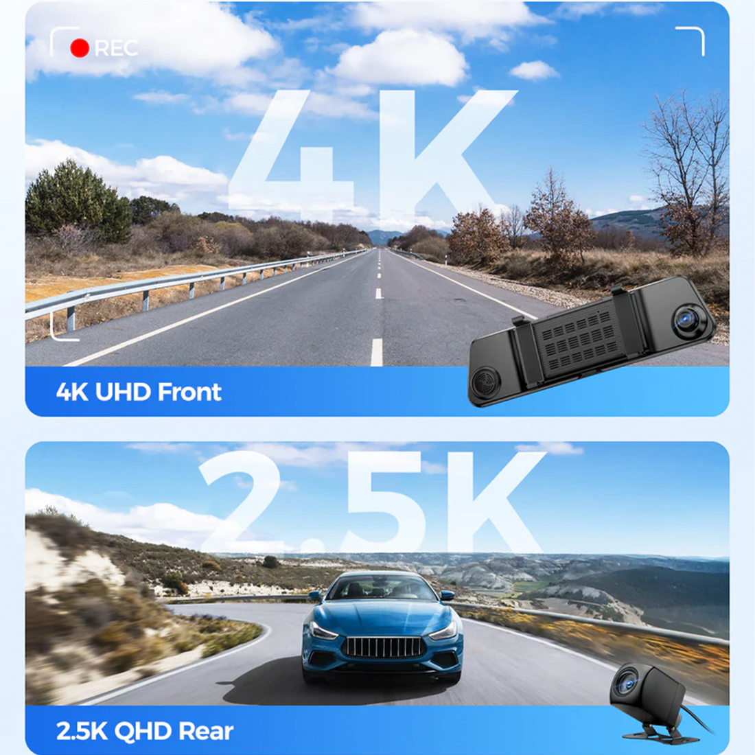 Azdome PG17 MAX wideorejestrator w lusterku 4K z kamerą tylną 2.5K porównanie jakości nagrań