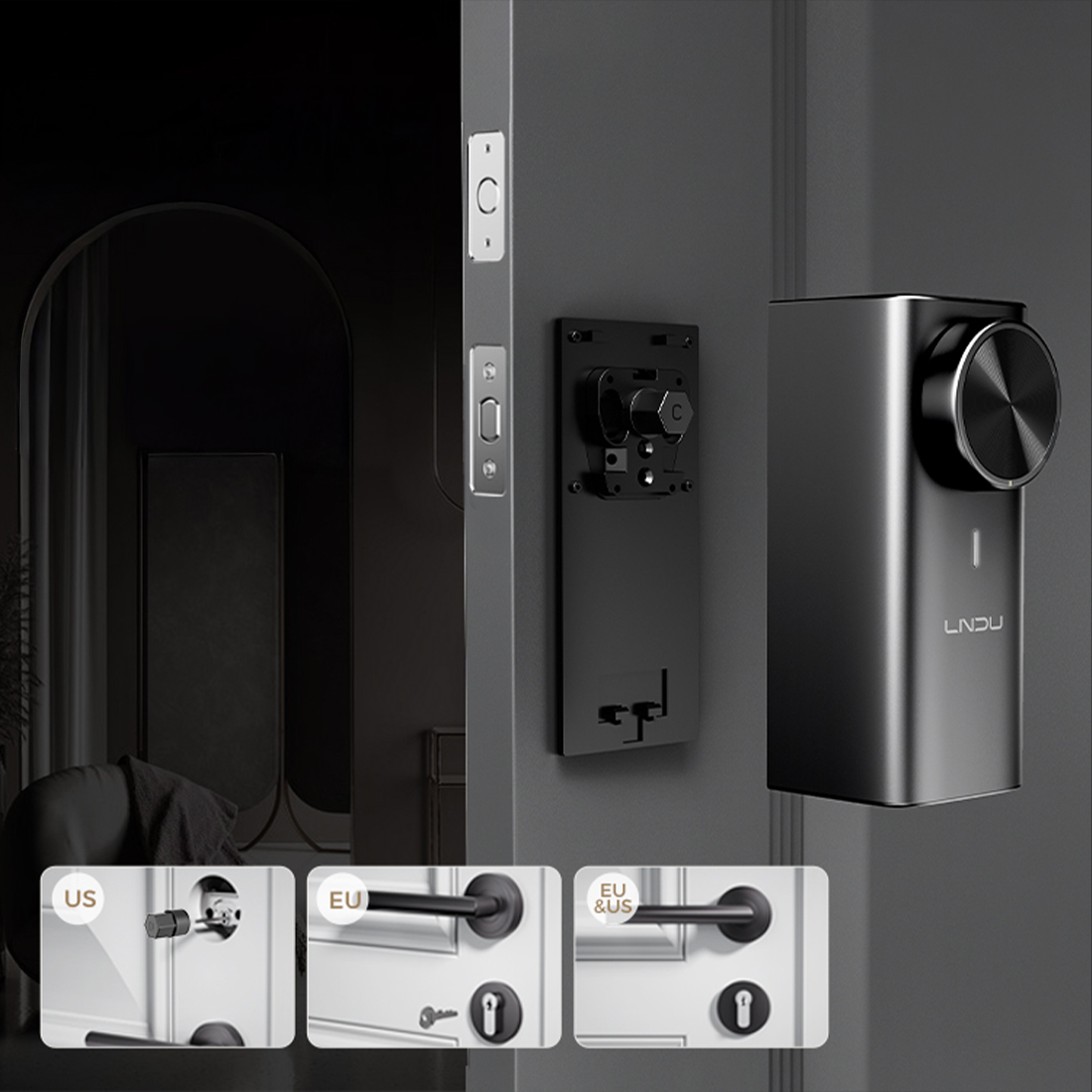 smart zamek LNDU montaż bez wiercenia retrofit EU US