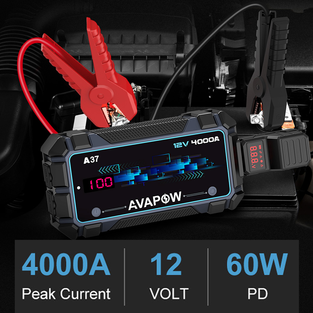 Powerbank rozruchowy AVAPOW A9 Max (A37) 74Wh 20000mAh z latarką LED 600 lm – jump starter do auta, laptopa i telefonu