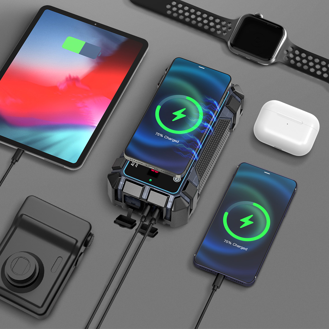 AVAPOW A9 Pro z USB-C, microUSB, USB-A QC3.0 i ładowaniem bezprzewodowym 10W – powerbank i booster rozruchowy w jednym