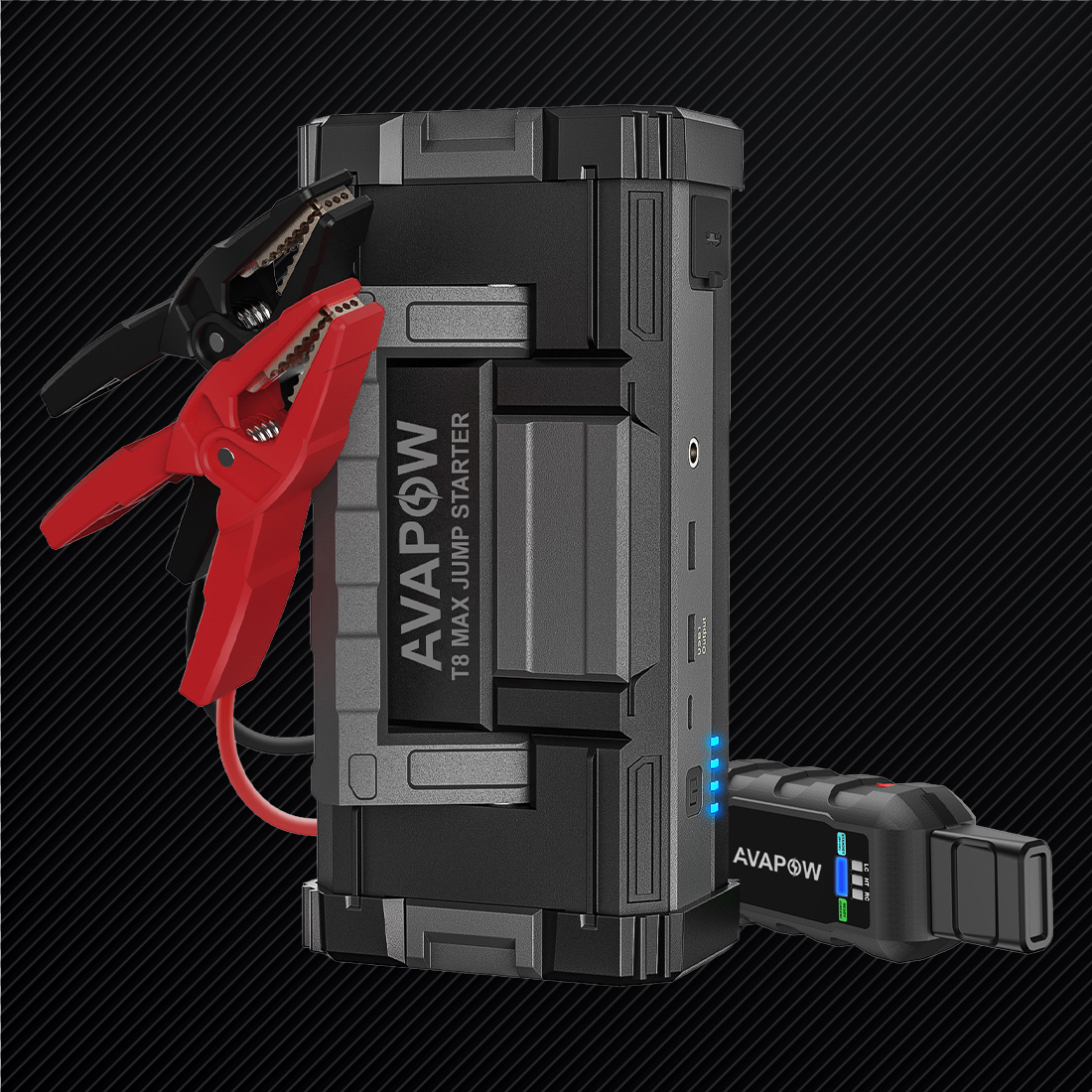 AVAPOW T8 Max booster 12V 6000A z USB-C, QC3.0, wyjściem 12V i IP65 – powerbank rozruchowy do auta, SUV, busa i łodzi