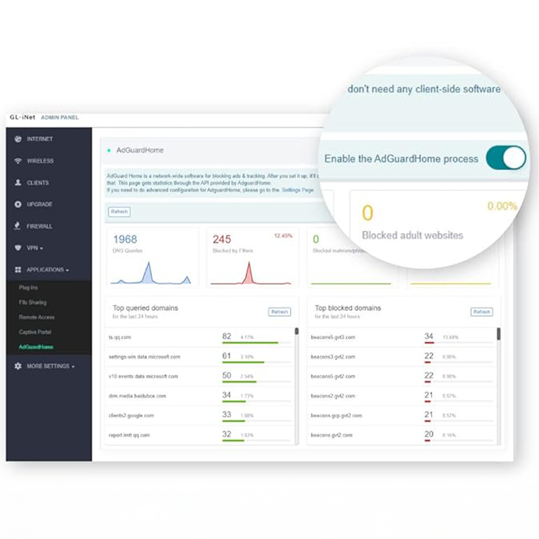 GL.iNet Flint GL-AX1800 AdGuard Home blokowanie reklam router