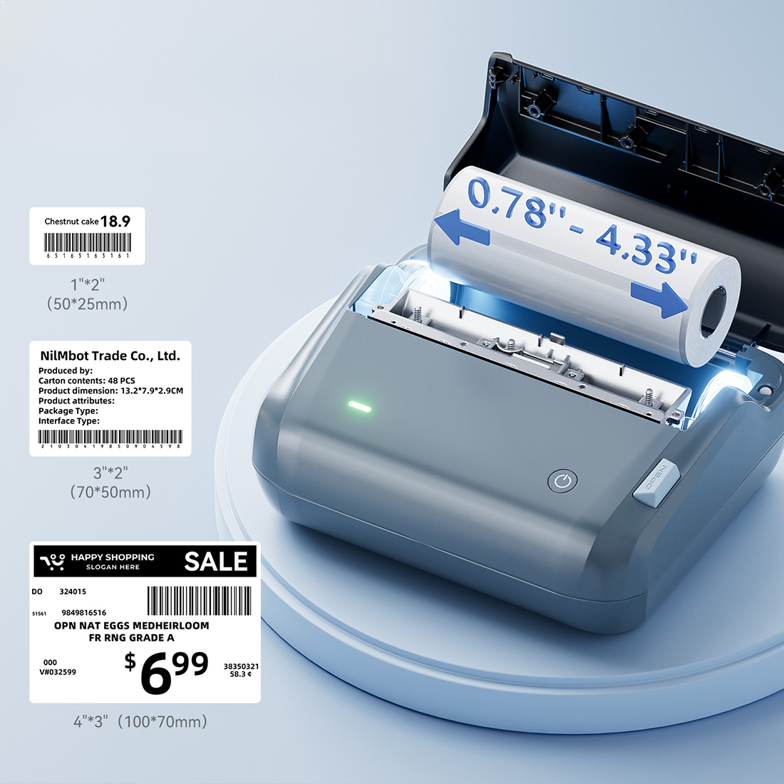 Niimbot B4 obsługuje etykiety 20-110 mm