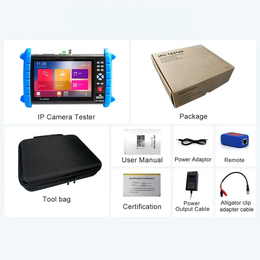 tester kamer cctv/ip 7 cali 1920x1200 poe h.265 onvif tvi cvi ahd 8mp