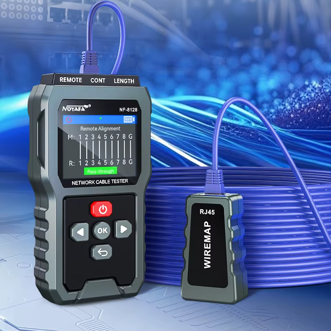 NF-8128 tester kabli LAN z kolorowym ekranem i pomiarem długości