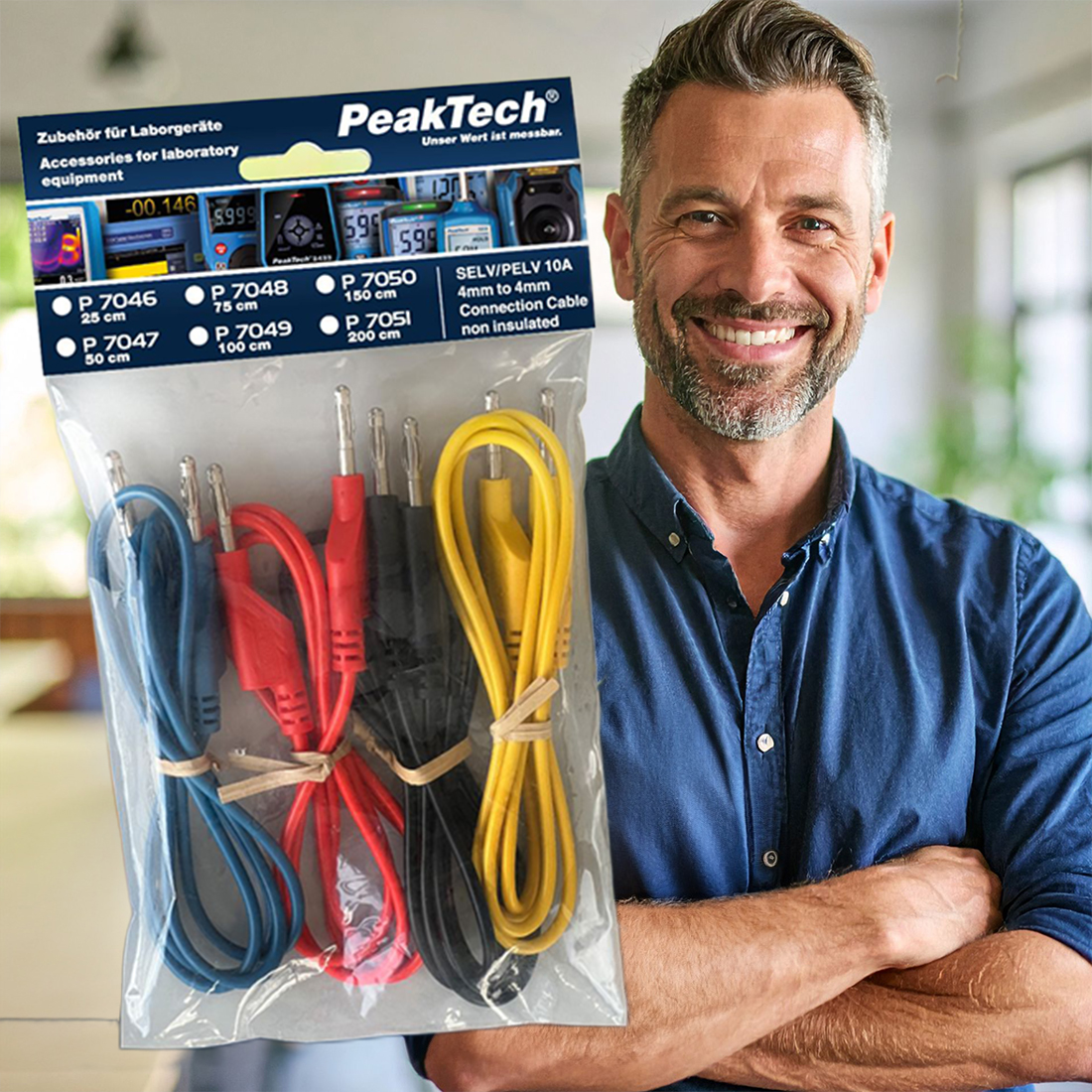 Zestaw PeakTech P 7046 z kolorowymi kablami – porządek i funkcjonalność w testach DIY