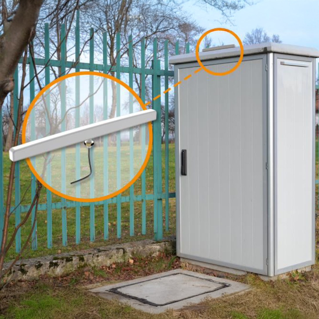 Opcje montażu anteny Poynting DASH-3 z taśmą samoprzylepną i trzpieniem M8 do szaf licznikowych