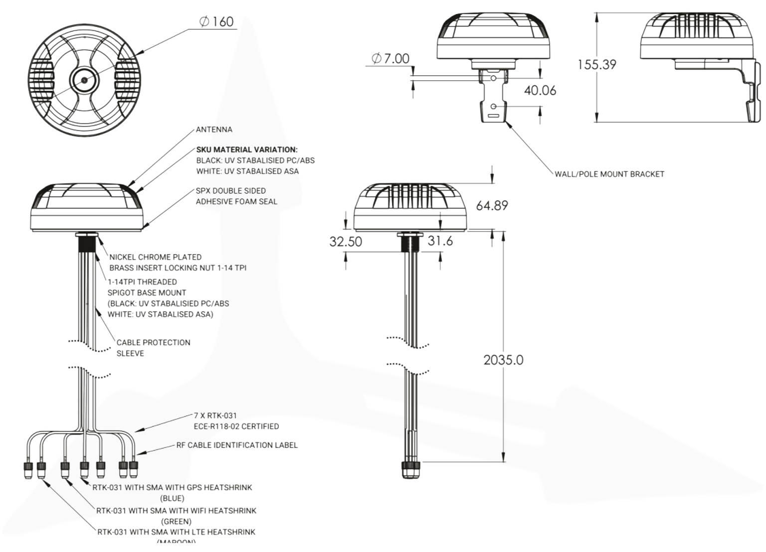 Poynting MIMO-4-17 z uchwytem ściennym i słupkowym (vertical/horizontal mount)