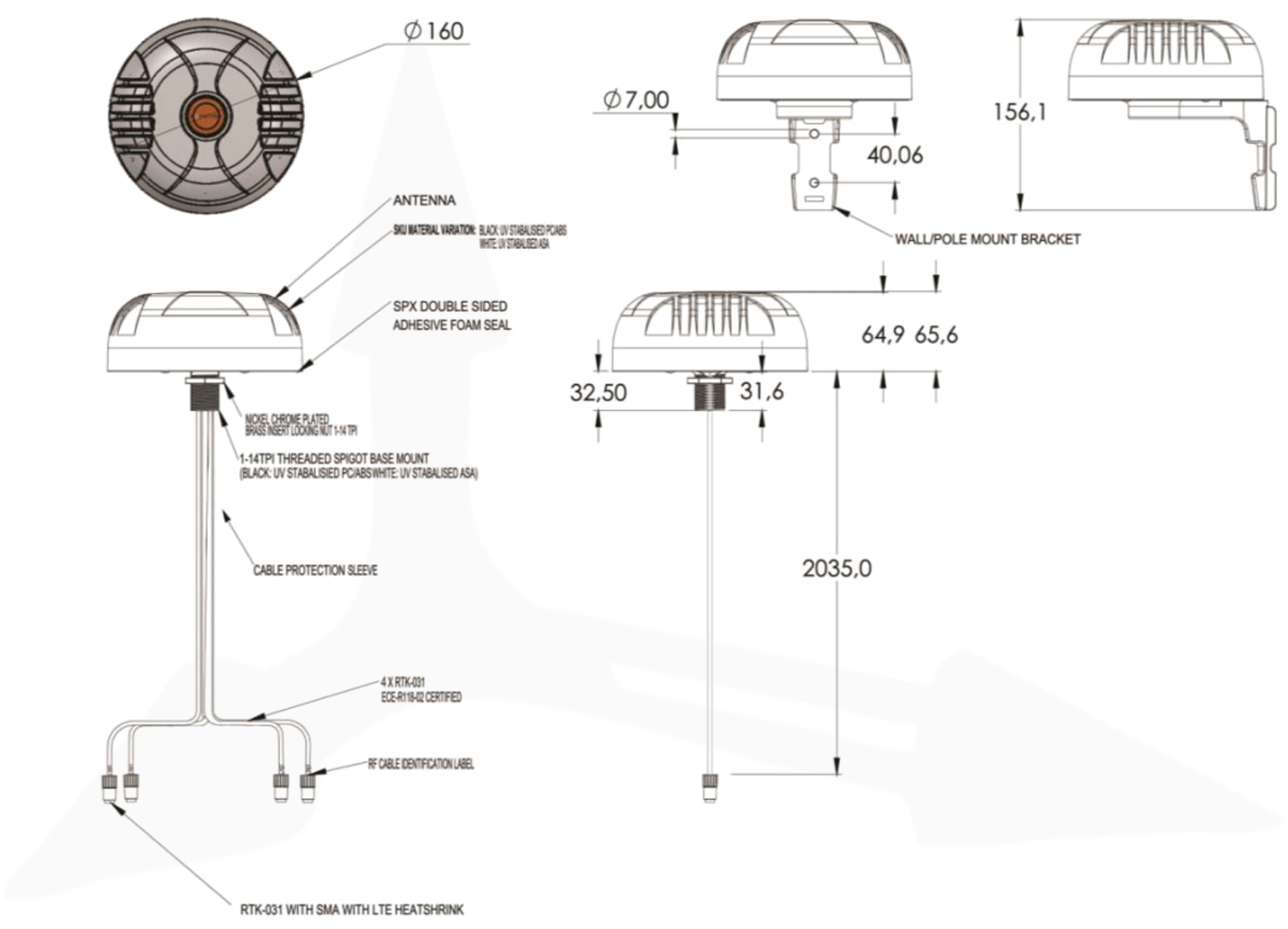 Poynting MIMO-4-4 z uchwytem ściennym i słupkowym (vertical/horizontal mount)
