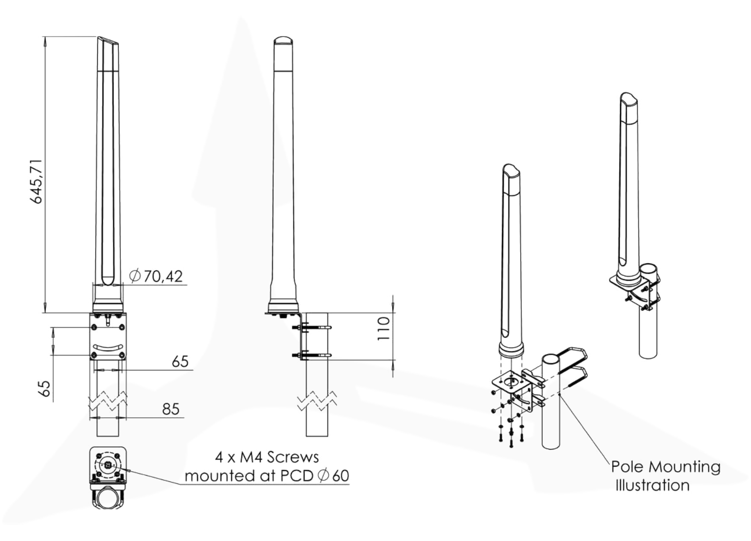Poynting OMNI-600 z uchwytem ściennym i słupkowym (vertical/horizontal mount)