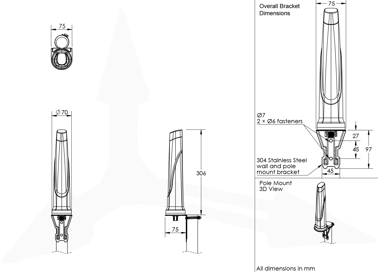 Poynting OMNI-705 z uchwytem ściennym i słupkowym (vertical/horizontal mount)