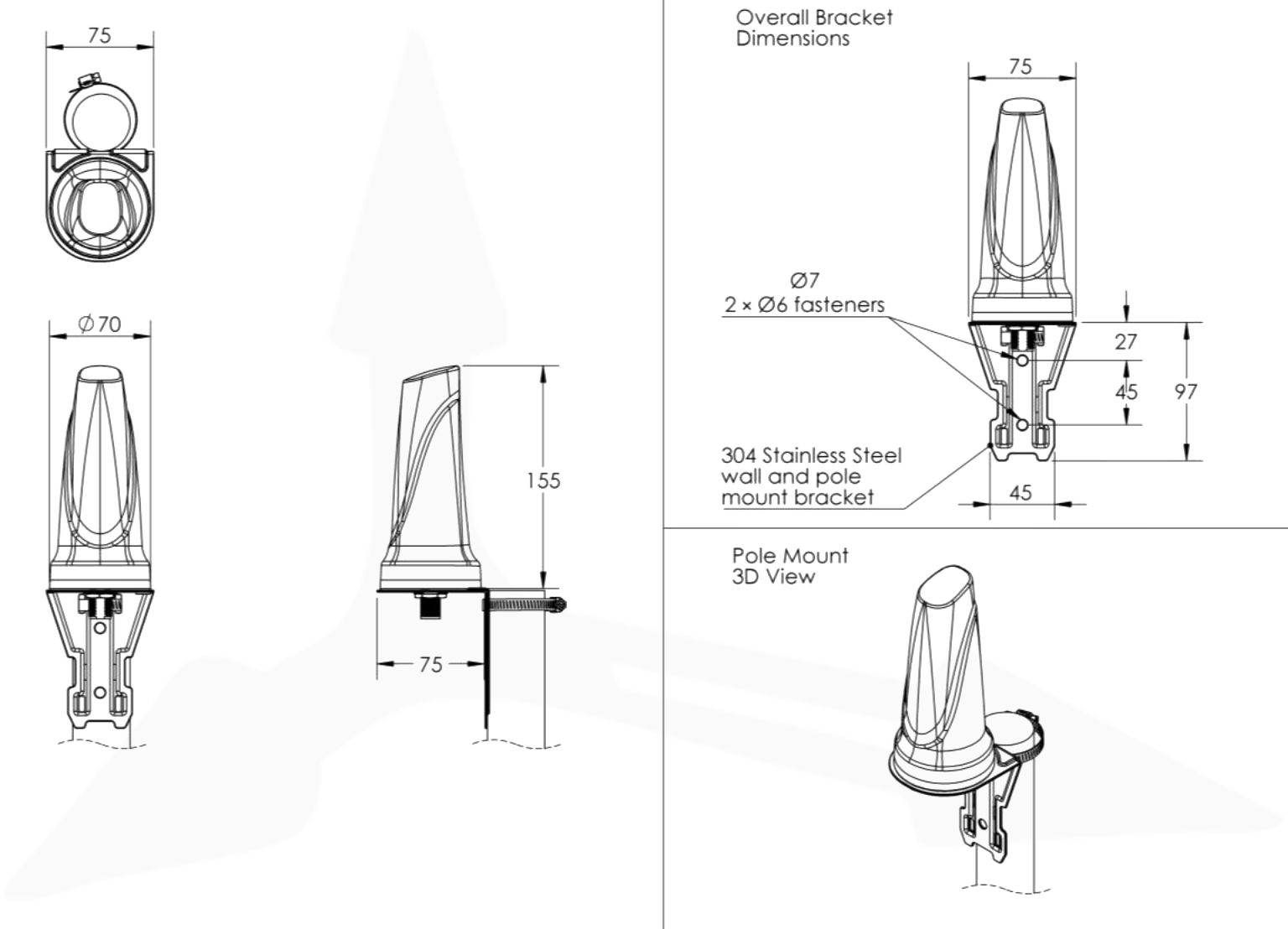 Poynting OMNI-706 z uchwytem ściennym i słupkowym (vertical/horizontal mount)