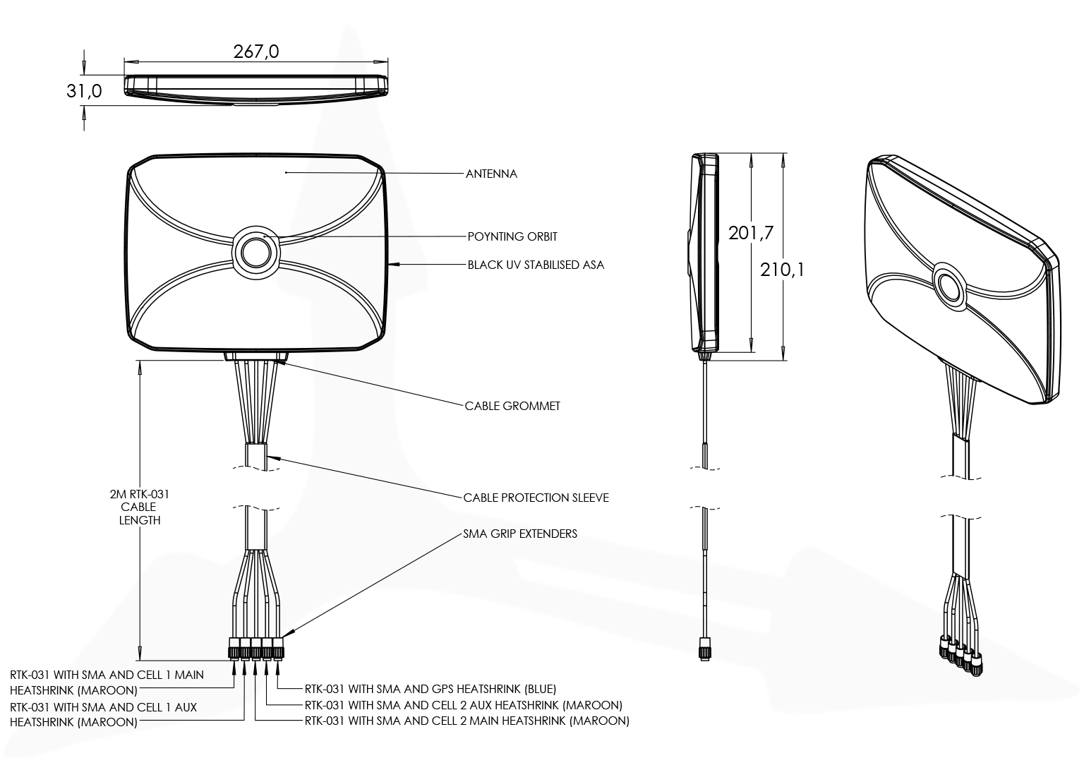 rysunek techniczny anteny panelowej Poynting PANL-631