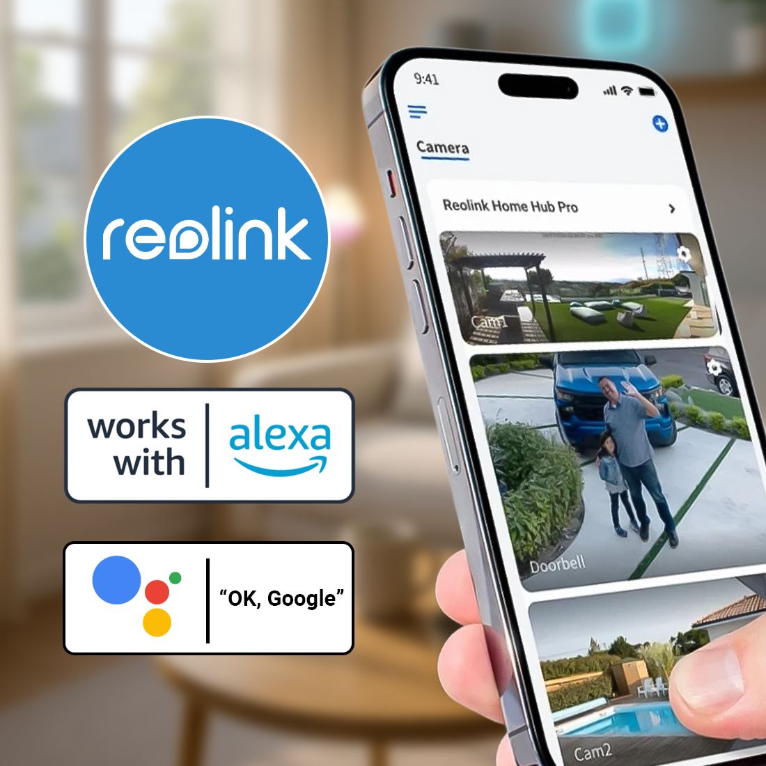 Reolink Altas Go PT sterowanie głosowe Asystent Google Amazon Alexa podgląd na ekranie