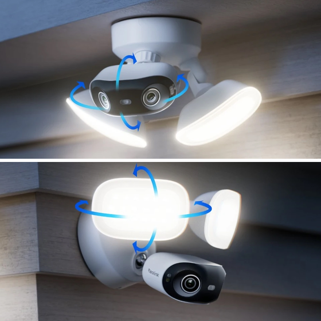 Reolink Elite Pro Floodlight PoE montaż ścienny i sufitowy oraz regulowane naświetlacze 315 stopni