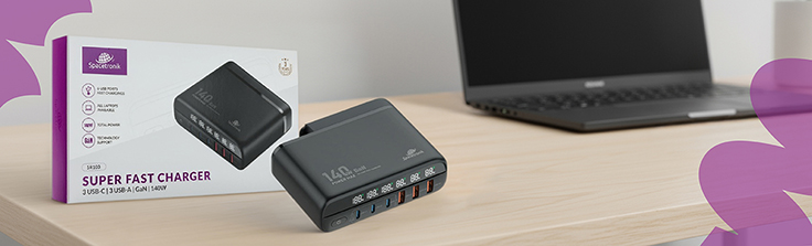 Stacja ładowania Spacetronik SR103 GaN 140W z adapterami EU UK US
