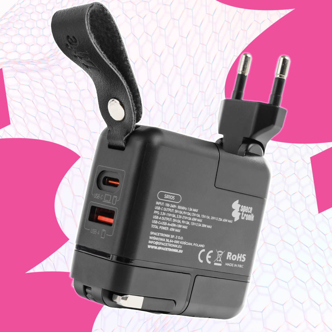 adapter podróżny z portem usb-c 65w spacetronik sr105