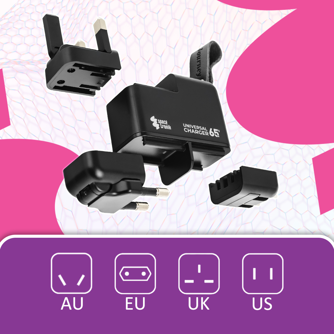 ładowarka międzynarodowa usb-c usb-a z technologią gan 65w
