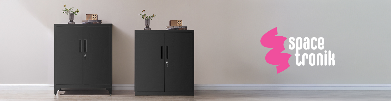 Metalowa szafka zamykana Spacetronik SPC160B czarna do biura i domu z regulowanymi półkami