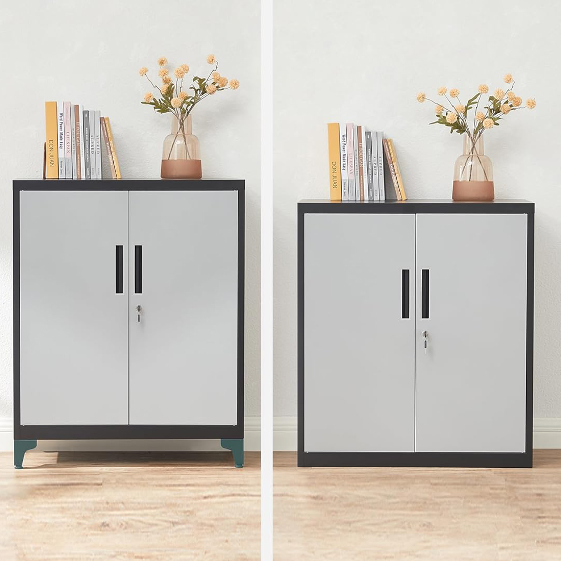 Regulowane półki metalowej szafki Spacetronik SPC160BS srebrno-czarnej