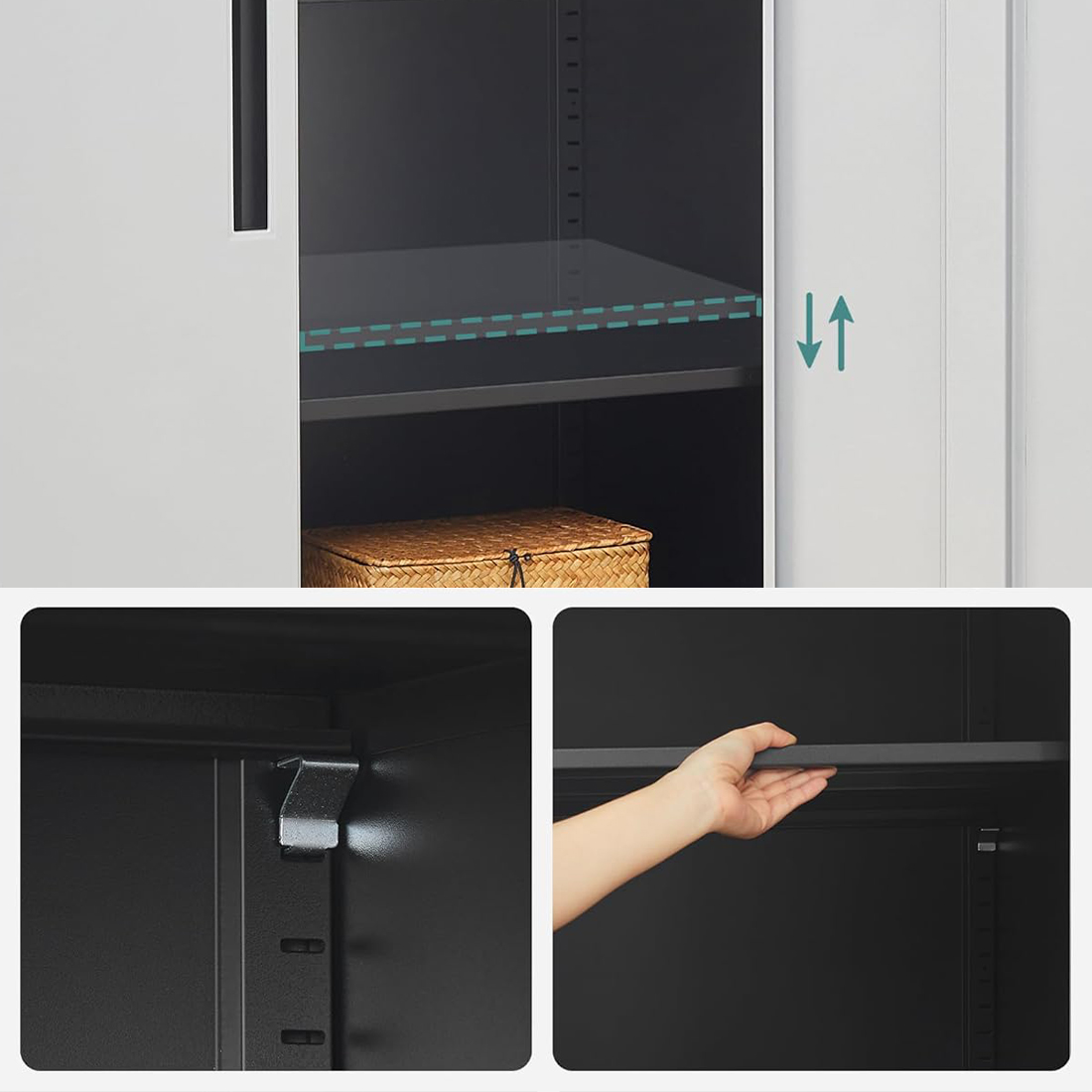 Regulowane półki w metalowej szafce Spacetronik SPC160BS regulacja co 2 cm