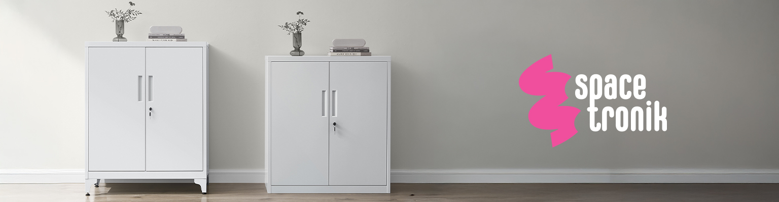 Metalowa szafka zamykana Spacetronik SPC160G szara do biura i domu z regulowanymi półkami