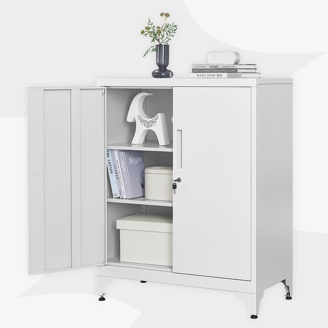 Regulowane półki metalowej szafki Spacetronik SPC160G szara