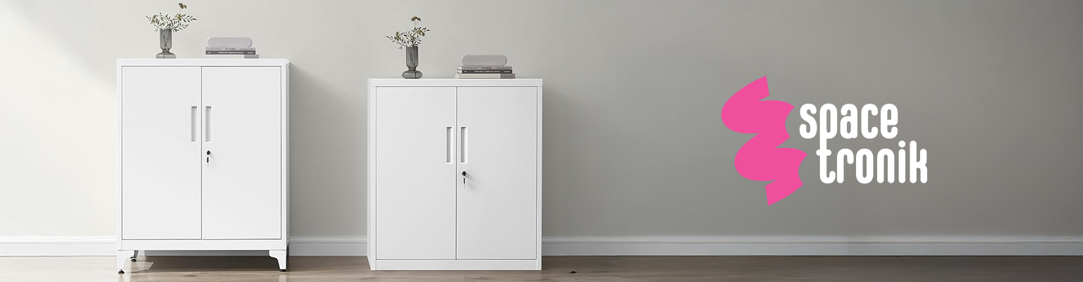 Metalowa szafka zamykana Spacetronik SPC160W biała do biura i domu z regulowanymi półkami