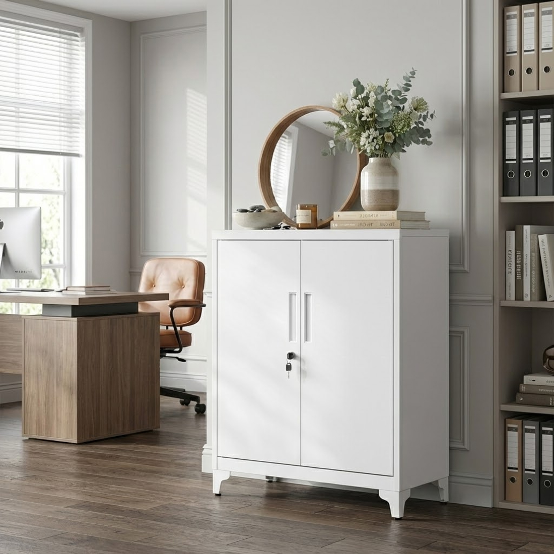 Metalowa szafka Spacetronik SPC160W biały prosty design