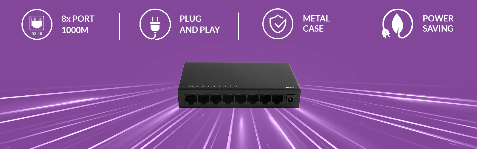 Switch Ethernet, Spacetronik switch, 8 portowy switch, Gigabit switch, switch do biura, switch do domu, szybki switch, sieciowy przełącznik, przełącznik Ethernet, 10/100/1000M switch, VLAN switch, Plug&Play switch, wytrzymały switch, metalowa obudowa switcha, switch z automatyczną negoc
jacją, przełącznik z LED wskaźnikami, przełącznik z certyfikatami CE, przełącznik z certyfikatami FCC, przełącznik z certyfikatami RoHS, switch z funkcją Loop alarm, inteligentny switch, switch sieciowy, switch z
