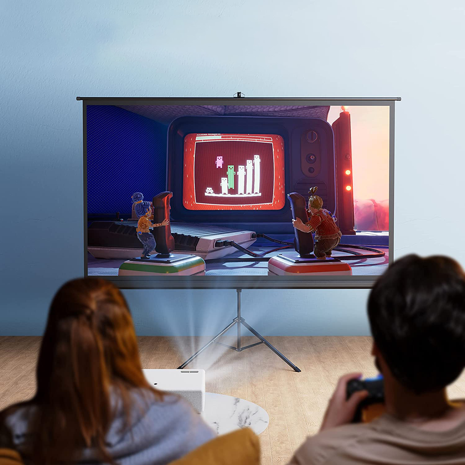 Projekcyjny ekran z podstawą, Projekcyjny ekran Pixthink 84 cali, Projekcyjny ekran 4K HD, Projekcyjny ekran na zewnątrz, Projekcyjny ekran na wieczór filmowy