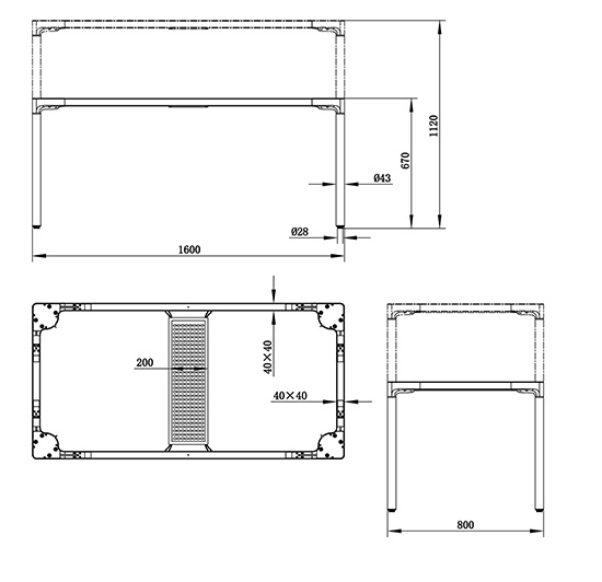 rysunek techniczny stołu loft Spacetronik SPE-424W