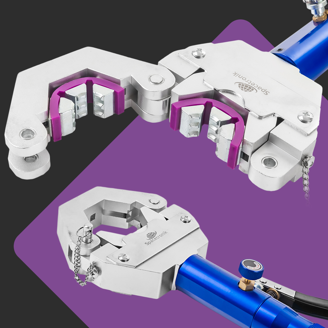 prasa zaciskarka hydrauliczna, Spacetronik SP-PP01, zaciskarka do węży klimatyzacji, narzędzie do zaciskania węży, precyzyjne zaciskanie węży, zestaw do zaciskania węży, hydrauliczne narzędzia, profesjonalna zaciskarka do węży, narzędzia do motoryzacji, zaciskarka do węży w walizce, zestaw matryc, wytrzymałe narzędzie, narzędzie do klimatyzacji, zaciskarka z ręczną pompą