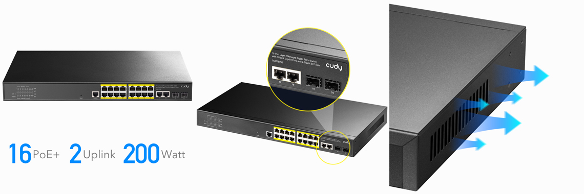 Switch PoE, zarządzany, 16-portowy, Cudy GS2018PS2