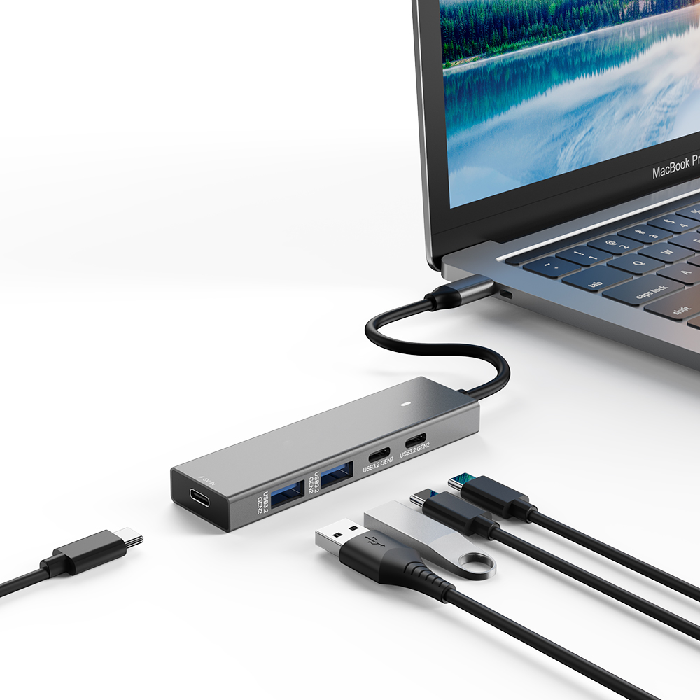 adapter HUB 5w1 USB-A i USB-C, hub USB 3.2 SPU-M16, hub USB z wejściem USB-C 5V IN, szybki hub USB 3.2, wieloportowy hub USB, hub USB z ładowaniem urządzeń, kompatybilny hub USB do laptopa, plug-and-play hub USB, kompaktowy hub USB 3.2, adapter USB 3.2 do smartfona